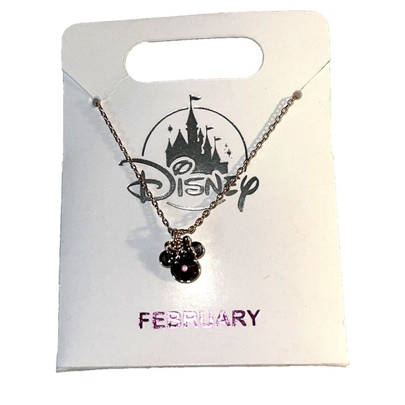 Disney Jewelry - Disney Parks Minnie Mouse Swarovski Birthstone Necklace Gold FEBRUARY New